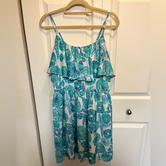 LILLY PULITZER FOR TARGET PRE-LOVED BLUE SEA URCHIN LINED SPAGHETTI STRAP DRESS - Picture 1 of 17